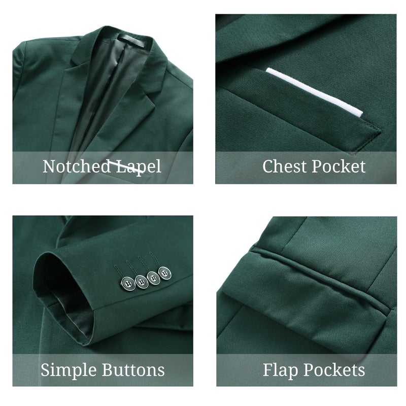 UNINUKOO Mens Suit Slim Fit 1 Button 2 Piece Wedding Party Holiday Solid Color Tux Suits for Men US Size 42 Dark Green - Image 3